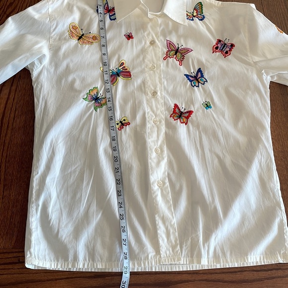 ESCADA by Margaretha Ley cotton white button up shirt embroidered butterflies M - Picture 15 of 16